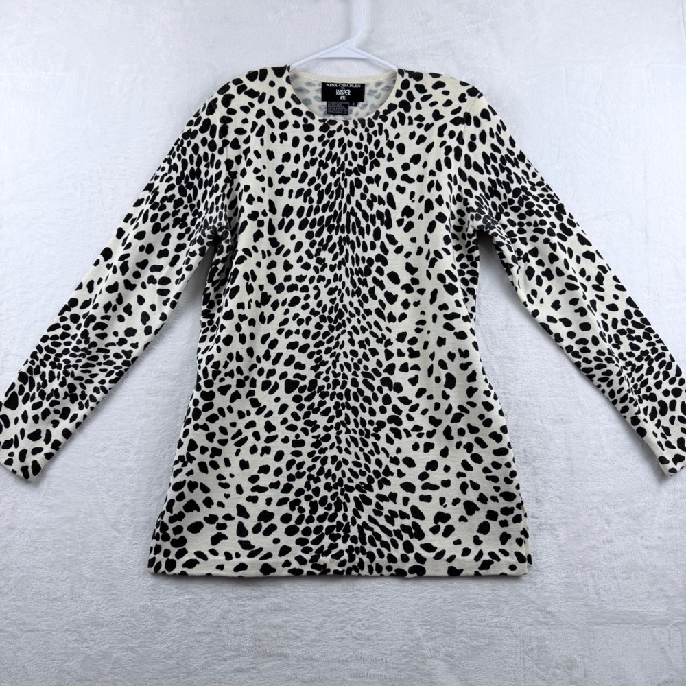 Nina Charles for Kasper ASL Sweater Animal Print Black White Size S